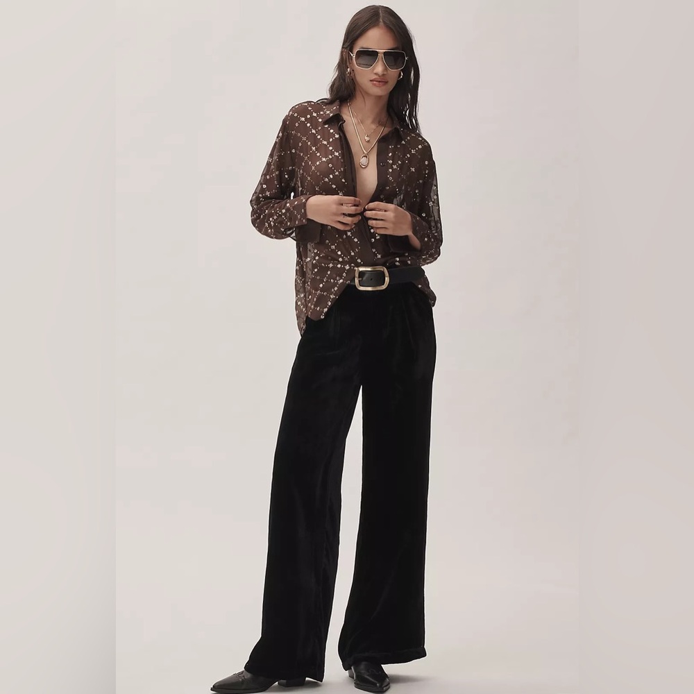 Wide-Leg Velvet Pants